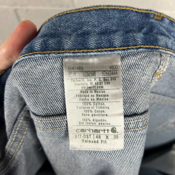 Carhartt Mens Size 46 X 30 B17 DST Relaxed Fit Denim Work Blue Tapered Jean - Picture 6 of 8